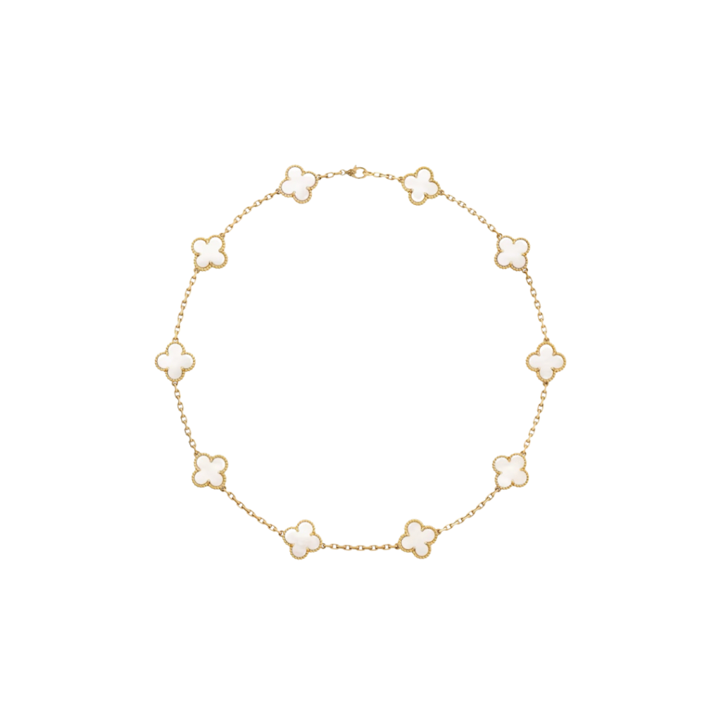 Vintage Alhambra 10 Motif 18K Yellow Gold Mother of Pearl Necklace