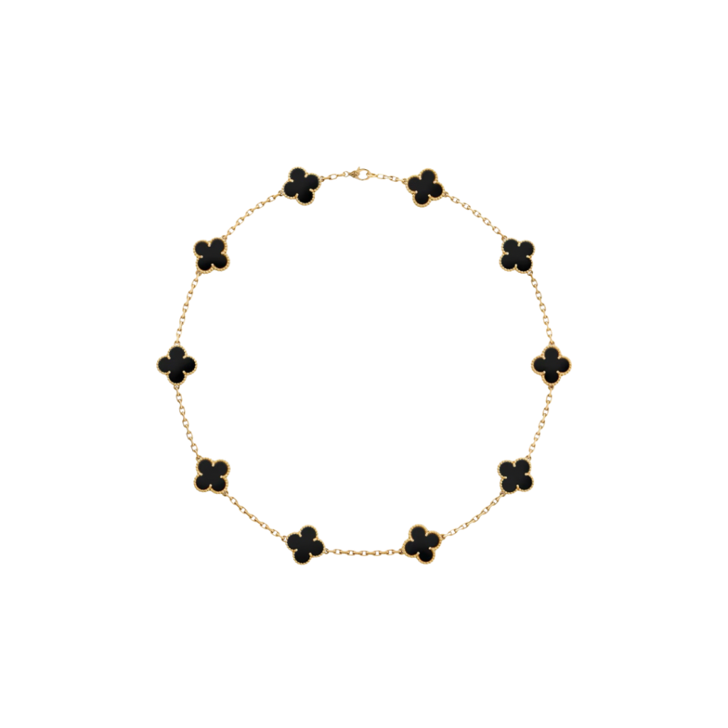 Vintage Alhambra 10 Motif 18K Yellow Gold Onyx Necklace
