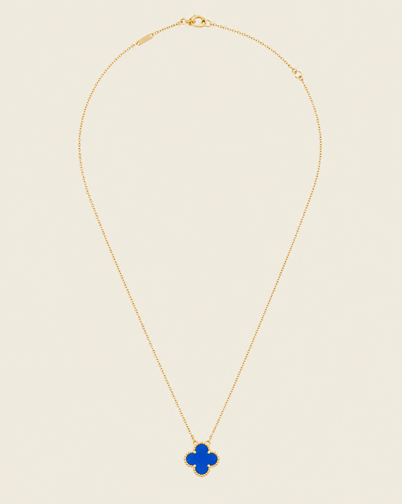 Vintage Alhambra 1 Motif 18K Yellow Gold Agate Necklace