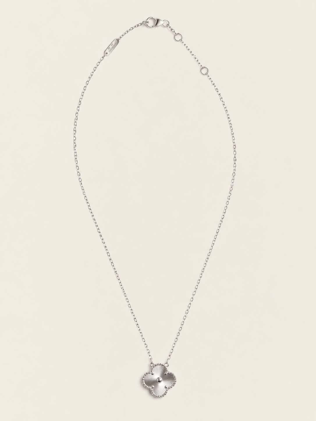 Vintage Alhambra 1 Motif 18K Solid Full White Gold Necklace