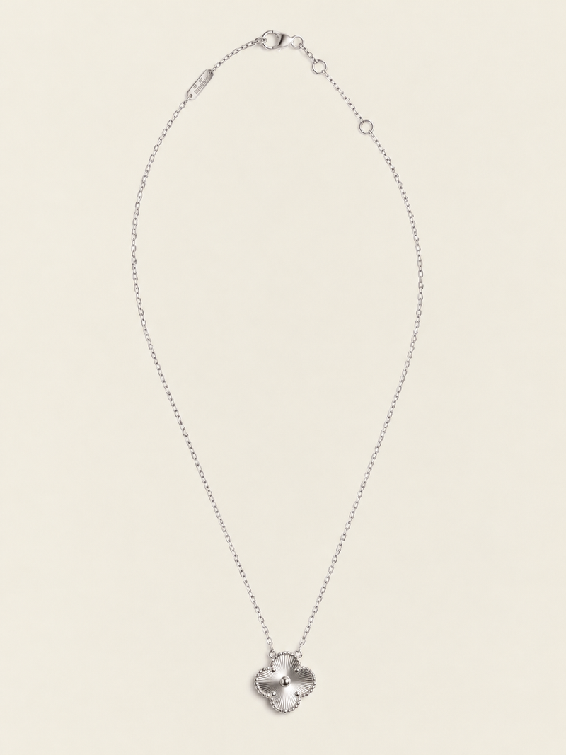 Vintage Alhambra 1 Motif 18K Solid Full White Gold Necklace