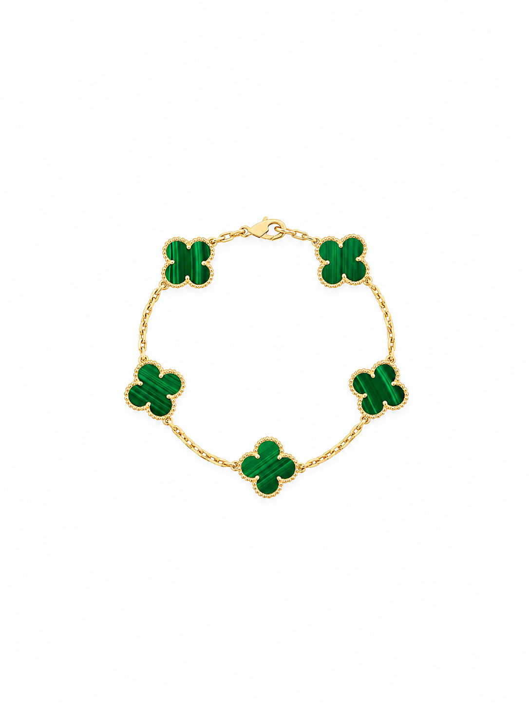 Vintage Alhambra 5 Motif 18K Yellow Gold Malachite Bracelet