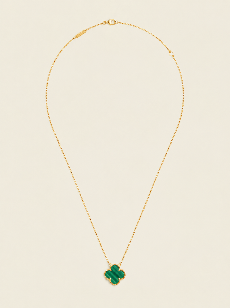 Vintage Alhambra 1 Motif 18K Yellow Gold Malachite Necklace