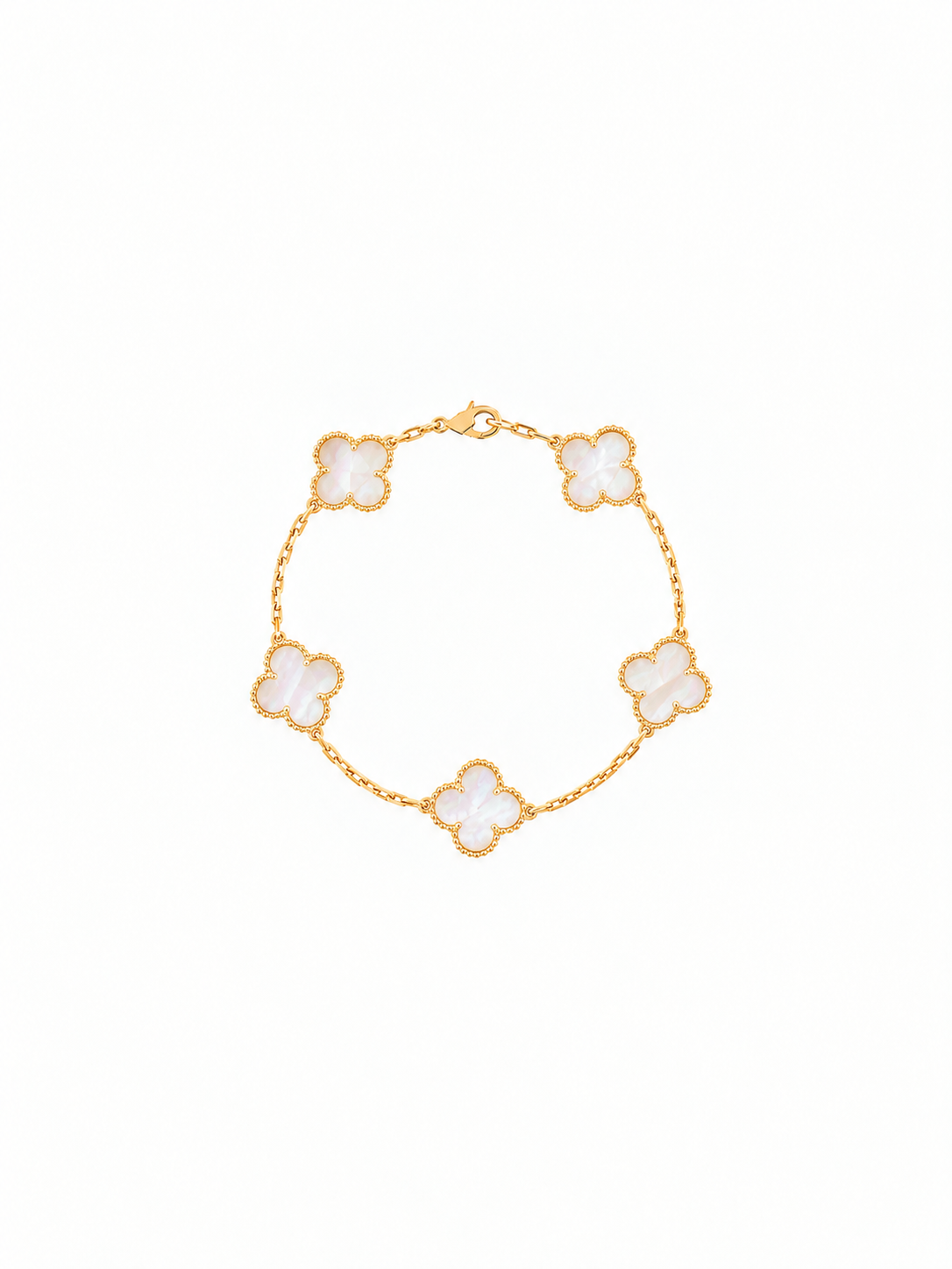 Vintage Alhambra 5 Motif 18K Yellow Gold Mother of Pearl Bracelet