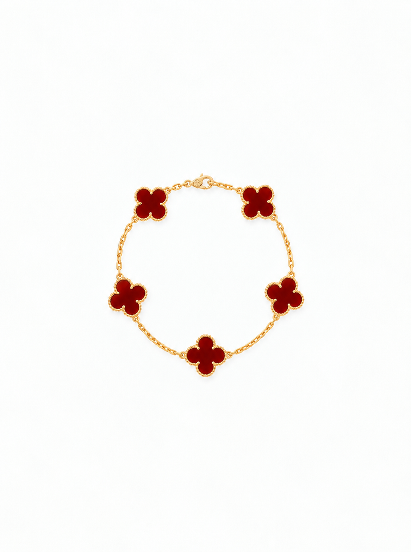 Vintage Alhambra 5 Motif 18K Yellow Gold Carnelian Bracelet