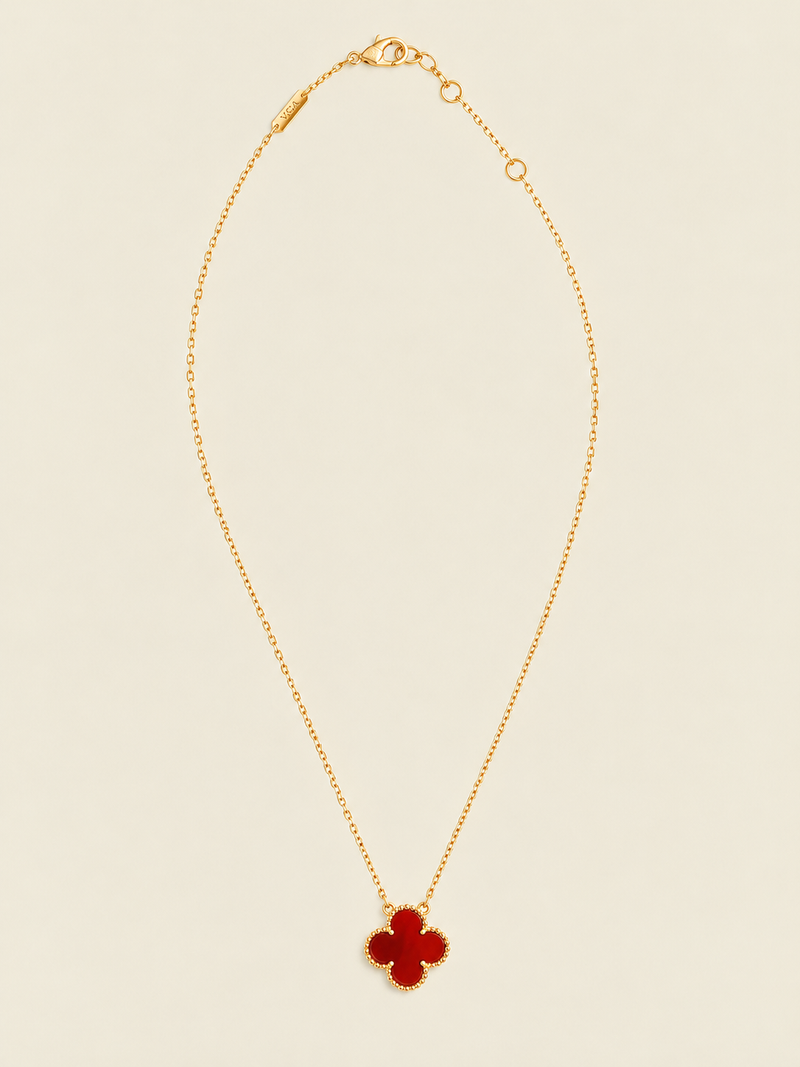 Vintage Alhambra 1 Motif 18K Yellow Gold Carnelian Necklace
