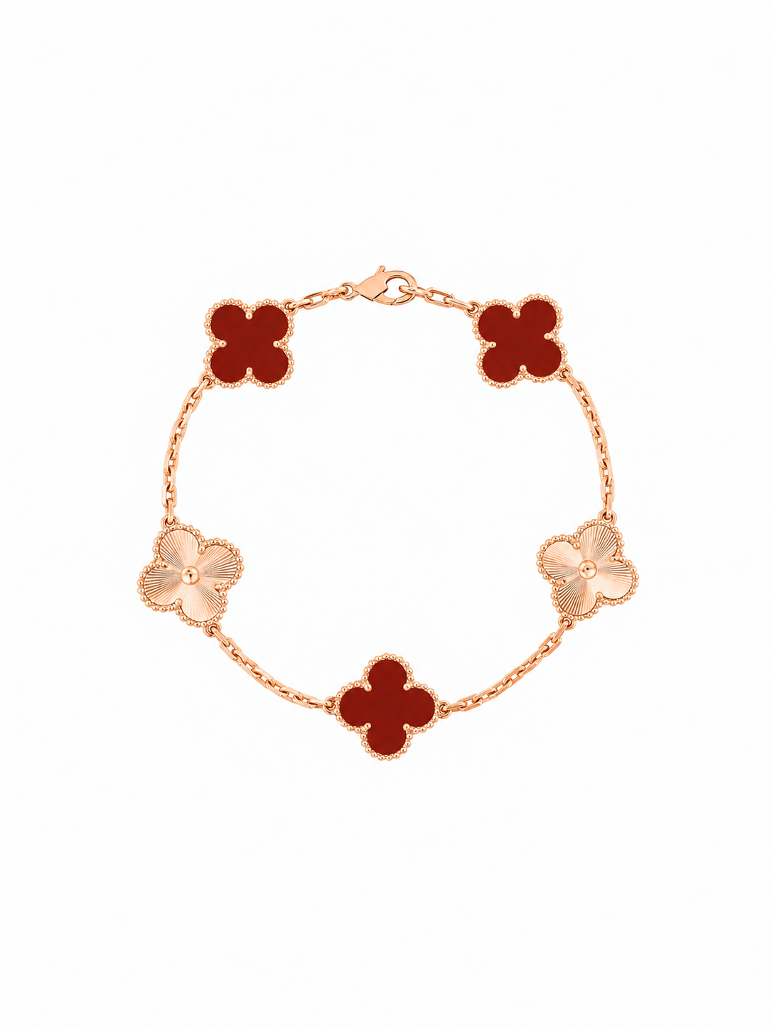 Vintage Alhambra 5 Motif 18K Rose Gold Carnelian Bracelet