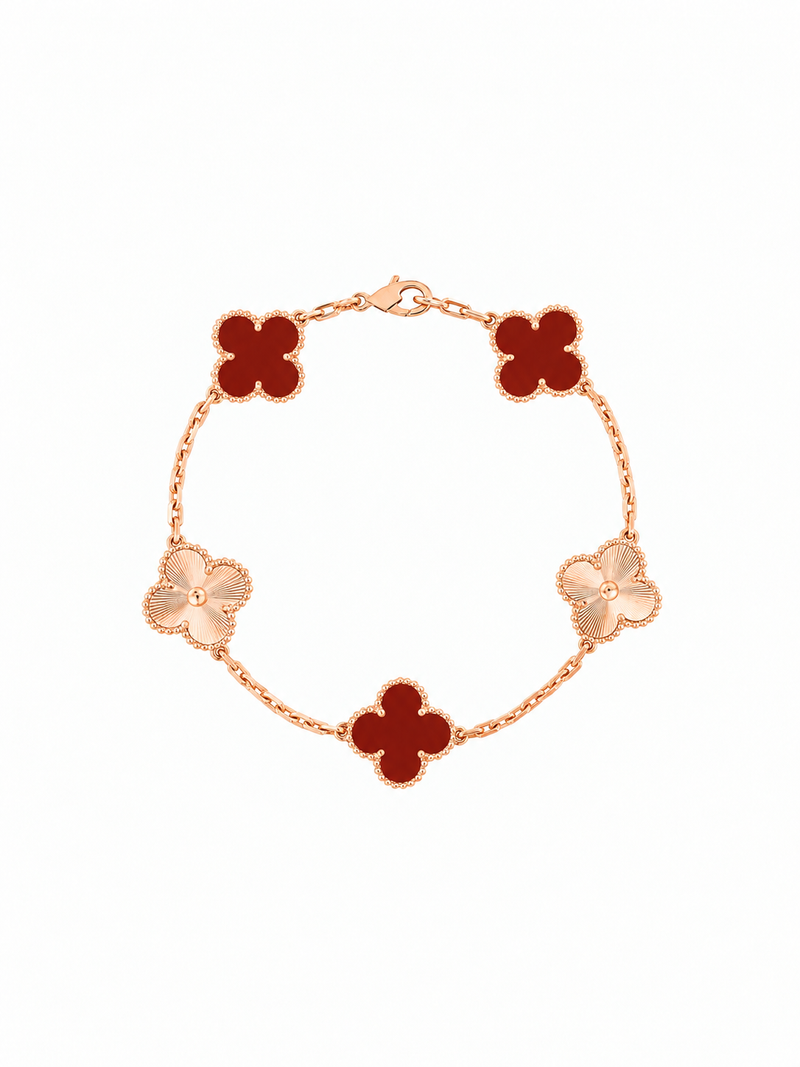 Vintage Alhambra 5 Motif 18K Rose Gold Carnelian Bracelet