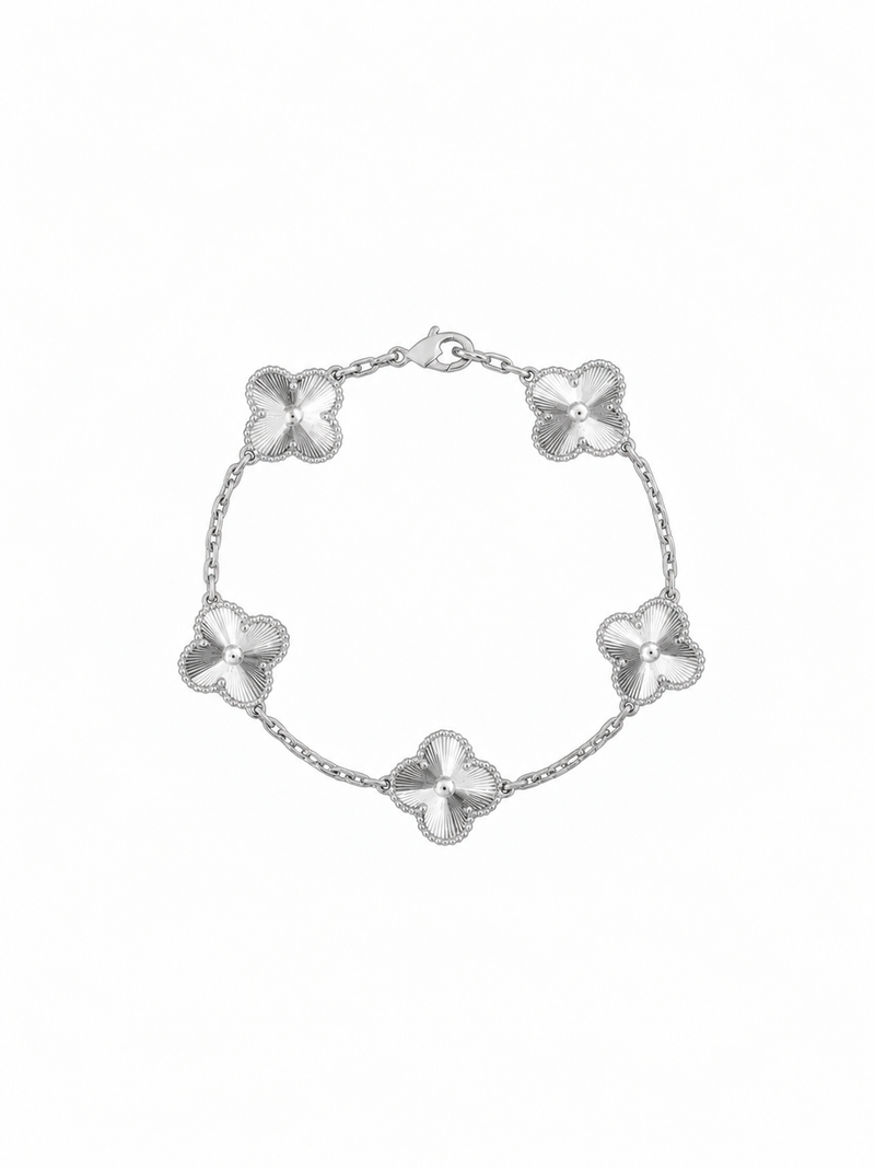 Vintage Alhambra 5 Motif 18K White Solid Gold Bracelet